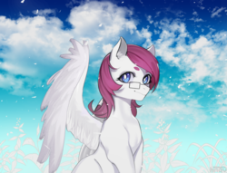 Size: 2000x1524 | Tagged: safe, artist:hnav, oc, oc only, oc:astral heart, pegasus, pony, female, glasses, mare, outdoors, sky, solo, ych result