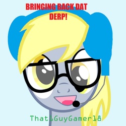Size: 900x900 | Tagged: safe, edit, derpy hooves, pony, g4, gamer, glasses, headset, text