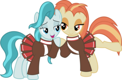 Size: 7324x4834 | Tagged: safe, artist:shootingstarsentry, lighthoof, shimmy shake, earth pony, pony, 2 4 6 greaaat, g4, cheerleader, clothes, duo, lidded eyes, open mouth, pleated skirt, simple background, skirt, transparent background, vector