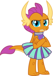 Size: 4785x6790 | Tagged: safe, artist:shootingstarsentry, smolder, dragon, 2 4 6 greaaat, cheerleader, cheerleader smolder, clothes, crossed arms, cute, dragoness, female, looking at you, pleated skirt, simple background, skirt, smolder is not amused, smolderbetes, solo, transparent background, unamused, vector