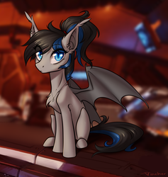Size: 1500x1579 | Tagged: safe, artist:vincher, oc, oc only, bat pony, pony, blue eyes, jewelry, necklace, sitting, solo, wings