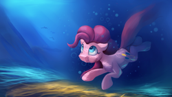Size: 4038x2271 | Tagged: safe, artist:auroriia, pinkie pie, earth pony, fish, pony, g4, bubble, female, solo, underwater