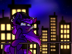 Size: 3000x2250 | Tagged: safe, artist:theawkwarddork, oc, oc only, earth pony, pony, city, cityscape, female, high res, night, smoking, solo