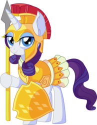 Size: 5781x7439 | Tagged: safe, artist:cyanlightning, rarity, pony, unicorn, g4, scare master, absurd resolution, armor, armor skirt, athena, athena rarity, beautiful, clothes, costume, cute, female, hilarious in hindsight, looking at you, mare, nightmare night, nightmare night costume, shield, simple background, skirt, smiling, smug, solo, spear, transparent background, vector, weapon