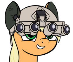 Size: 1547x1305 | Tagged: safe, artist:czu, applejack, earth pony, pony, g4, cute, ear protection, jackabetes, night vision goggles