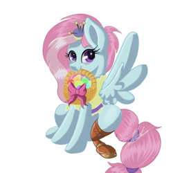 Size: 2048x2048 | Tagged: safe, artist:sweetkllrvane, kerfuffle, pegasus, pony, g4, my little pony: rainbow roadtrip, amputee, basket, cute, female, high res, mare, mouth hold, prosthetic leg, prosthetic limb, prosthetics, simple background, sitting, smiling, solo, spread wings, transparent background, wings, yarn