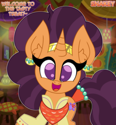 Size: 2400x2600 | Tagged: safe, artist:snakeythingy, saffron masala, pony, g4, cute, dialogue, greeting, high res, looking at you, saffronbetes, the tasty treat