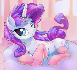 Size: 4454x4032 | Tagged: safe, artist:gsphere, rarity, pony, unicorn, g4, clothes, cute, female, horn, horn ring, jewelry, looking at you, mare, necklace, raribetes, ring, socks, solo, striped socks, thigh highs