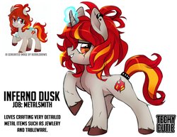 Size: 3300x2550 | Tagged: safe, ai content, ai reference, artist:techycutie, prompter:aerial, oc, oc only, oc:inferno dusk, pony, unicorn, ai interpretation, badass, badass adorable, curved horn, cute, ear piercing, earring, high res, horn, jewelry, piercing, redraw, scar, solo