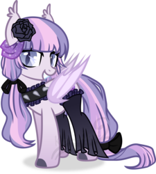 Size: 5201x5770 | Tagged: safe, artist:kojibiose, oc, oc only, oc:lavender rose, bat pony, pony, g4, absurd resolution, bat pony oc, choker, female, flower, flower in hair, grin, looking at you, mare, simple background, slit pupils, smiling, solo, spiked choker, transparent background, vector