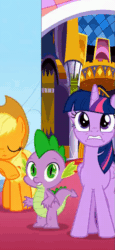 Size: 435x942 | Tagged: safe, screencap, applejack, pinkie pie, spike, twilight sparkle, alicorn, dragon, pony, g4, the beginning of the end, animated, cropped, gif, perfect loop, rolling, twilight sparkle (alicorn), winged spike, wings