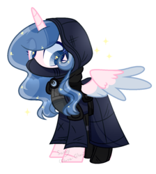 Size: 1056x1176 | Tagged: safe, artist:manella-art, artist:nocturnal-moonlight, oc, oc only, oc:sparkdust knight, alicorn, pony, base used, clothes, commission, female, mare, mask, simple background, solo, transparent background