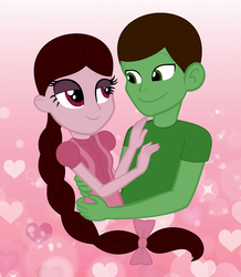 Size: 2416x2768 | Tagged: safe, equestria girls, g4, base used, boyfriend and girlfriend, couple, eyeshadow, female, green, heart, high res, jenny princess, kids friends, makeup, male, nate hansen, nenny, pink, shipping, straight