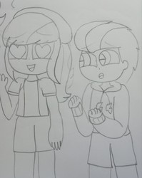Size: 1970x2479 | Tagged: safe, artist:徐詩珮, barley barrel, pickle barrel, equestria girls, g4, rainbow roadtrip, barrel twins, brother and sister, equestria girls-ified, female, lineart, male, siblings, traditional art, twins