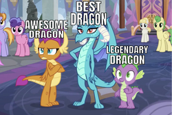 Size: 642x432 | Tagged: safe, edit, edited screencap, editor:undeadponysoldier, screencap, auburn vision, berry blend, berry bliss, huckleberry, princess ember, smolder, spike, summer breeze, dragon, pony, g4, school daze, awesome, awesome dragon, best dragon, caption, cropped, cute, dragoness, ember is not amused, female, friendship student, happy, image macro, legendary, legendary dragon, male, mare, smolder is not amused, spikabetes, spikelove, text, unamused