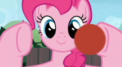 Size: 1432x798 | Tagged: safe, screencap, pinkie pie, earth pony, pony, 2 4 6 greaaat, g4, ball, close-up, female, mare, out of context, solo, underhoof