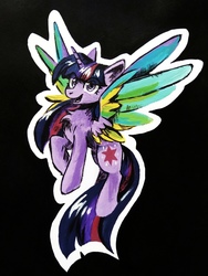 Size: 810x1080 | Tagged: safe, artist:ami-gami, twilight sparkle, alicorn, pony, g4, chest fluff, colored wings, female, smiling, solo, traditional art, twilight sparkle (alicorn), wings