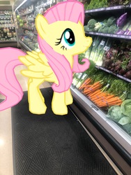 Size: 3024x4032 | Tagged: safe, gameloft, photographer:undeadponysoldier, fluttershy, pegasus, pony, g4, augmented reality, broccoli, cabbage, carrot, celery, female, food, grocery store, herbivore, lowes foods, mare, vegetables