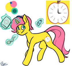 Size: 1959x1795 | Tagged: safe, artist:omegapex, oc, oc only, oc:golden blush, pony, unicorn, cutie mark, female, first aid kit, headband, magic, mare, simple background, solo, walking, white background