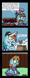 Size: 1032x2657 | Tagged: safe, artist:bobthedalek, rainbow dash, snips, pegasus, pony, unicorn, 2 4 6 greaaat, g4, baseball cap, cap, cheerleader outfit, cheerleader snips, clothes, colt, comic, crossdressing, female, gym, hat, male, mare