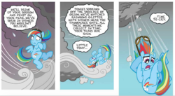 Size: 894x490 | Tagged: safe, artist:tonyfleecs, idw, official comic, rainbow dash, pegasus, pony, g4, my little pony micro-series, blade runner, cloud, comic, falling, female, goggles, mare, movie reference, roy batty, speech bubble, tears in rain