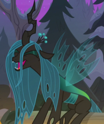 Size: 605x718 | Tagged: safe, screencap, queen chrysalis, changeling, changeling queen, frenemies (episode), g4, cropped, eyes closed, female, sitting, solo