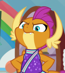 Size: 944x1049 | Tagged: safe, screencap, smolder, dragon, 2 4 6 greaaat, g4, angry, cheerleader, cheerleader outfit, cheerleader smolder, clothes, cropped, dragoness, female, frown, hand on hip, reaction image, smolder is not amused, solo, unamused