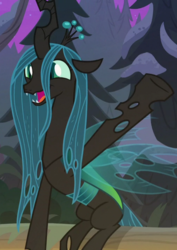 Size: 507x718 | Tagged: safe, screencap, queen chrysalis, changeling, changeling queen, frenemies (episode), g4, cropped, cute, cutealis, female, raised hoof, sitting, solo