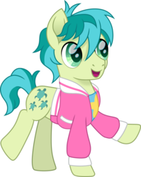 Size: 1193x1500 | Tagged: safe, artist:cloudy glow, sandbar, earth pony, pony, g4, spoiler:steven universe, clothes, crossover, cute, cutie mark, happy, hooves, jacket, male, movie accurate, sandabetes, shirt, simple background, solo, spoilers for another series, steven quartz universe, steven universe, steven universe: the movie, teenager, transparent background, varsity jacket