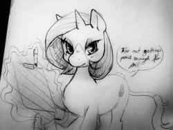 Size: 3968x2976 | Tagged: safe, artist:moondrop, oc, oc only, oc:drip moondrop, pony, unicorn, female, high res, mare, monochrome, pen, sketch, solo, traditional art