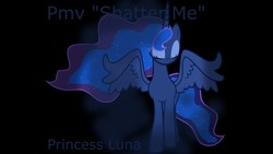 Size: 1280x720 | Tagged: artist needed, safe, princess luna, alicorn, pony, g4, eyes closed, female, lindsey stirling, mare, music video, pmv, shatter me, solo, song reference, spread wings, thumbnail, wings