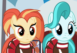 Size: 1311x906 | Tagged: safe, screencap, lighthoof, shimmy shake, earth pony, pony, 2 4 6 greaaat, g4, clothes, cropped, cute, female, mare, pleated skirt, ponytail, school of friendship, skirt