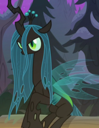 Size: 555x718 | Tagged: safe, screencap, queen chrysalis, changeling, changeling queen, frenemies (episode), g4, cropped, female, sitting, solo