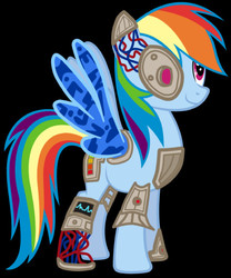 Size: 474x570 | Tagged: safe, artist:fj-c, rainbow dash, cyborg, pegasus, pony, g4, black background, borg, female, mare, simple background, solo, spread wings, wings, wires