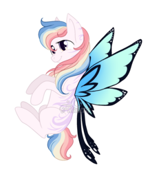 Size: 1464x1676 | Tagged: safe, artist:aledera, oc, oc only, pony, butterfly wings, female, mare, rainbow hair, simple background, solo, transparent background, wings