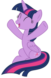 Size: 1403x2142 | Tagged: safe, artist:sonofaskywalker, twilight sparkle, alicorn, pony, 2 4 6 greaaat, g4, ^^, cheering, cute, cutie mark, eyes closed, female, folded wings, full body, happy, horn, mare, multicolored mane, multicolored tail, open mouth, simple background, sitting, solo, tail, transparent background, twiabetes, twilight sparkle (alicorn), underhoof, vector, wings