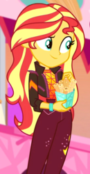 Size: 436x839 | Tagged: safe, screencap, sunset shimmer, equestria girls, equestria girls series, g4, sunset's backstage pass!, spoiler:eqg series (season 2), churros, cropped, cute, female, food, shimmerbetes, solo