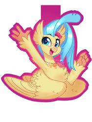 Size: 3000x4000 | Tagged: safe, artist:annakitsun3, princess skystar, classical hippogriff, hippogriff, g4, my little pony: the movie, armpits, badge, bust, chest fluff, female, happy, jewelry, necklace, open mouth, portrait, simple background, smiling, solo, spread wings, waving, wavy mouth, white background, wings