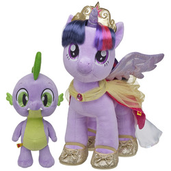 Size: 2100x2100 | Tagged: safe, spike, twilight sparkle, alicorn, dragon, pony, g4, big crown thingy, build-a-bear, clothes, crown, cute, dress, duo, female, high res, irl, jewelry, male, mare, merchandise, photo, plushie, regalia, simple background, twilight sparkle (alicorn)