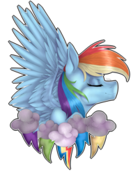 Size: 2847x3722 | Tagged: safe, artist:norrixcurral08, part of a set, rainbow dash, pony, g4, bust, eyes closed, female, high res, portrait, signature, simple background, smiling, solo, spread wings, thunderbolt, transparent background, wings