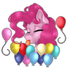 Size: 3332x3429 | Tagged: safe, artist:norrixcurral08, part of a set, pinkie pie, pony, g4, :p, balloon, bust, cute, diapinkes, eyes closed, female, high res, portrait, signature, simple background, smiling, solo, tongue out, transparent background