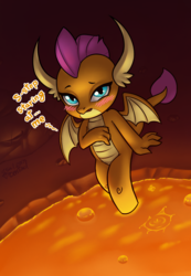 Size: 1167x1689 | Tagged: safe, artist:soulcentinel, smolder, dragon, g4, blushing, cute, dragoness, female, lava, looking at you, sitting, smolderbetes, solo, wings