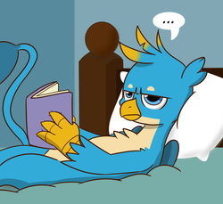Size: 1864x1711 | Tagged: safe, artist:chedx, gallus, griffon, g4, book, chest fluff, claws, cropped, cute, gallabetes, gallus is not amused, grin, male, reaction image, smiling, tail, unamused