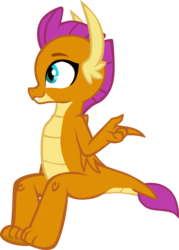 Size: 4103x5735 | Tagged: safe, artist:memnoch, smolder, dragon, g4, sweet and smoky, claws, cute, dragoness, fangs, female, folded wings, horns, simple background, sitting, smiling, smolderbetes, snapping fingers, solo, teenaged dragon, teenager, toes, transparent background, vector, wings