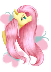 Size: 2893x4092 | Tagged: safe, artist:wixi2000, fluttershy, pony, g4, bust, cutie mark, cutie mark background, female, lidded eyes, long mane, looking up, mare, profile, simple background, solo, transparent background