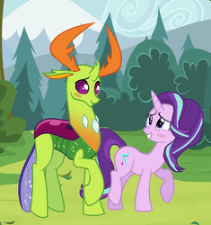 Size: 1457x1553 | Tagged: safe, artist:princessyanderequinn, starlight glimmer, thorax, changedling, changeling, pony, unicorn, g4, female, glimax, king thorax, male, shipping, straight