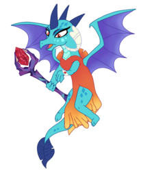 Size: 1813x2197 | Tagged: safe, artist:tonyseil, princess ember, dragon, g4, beautiful, bloodstone scepter, bracelet, clothes, dragoness, dress, female, flying, jewelry, open mouth, scepter, solo, spread wings, vector, wings