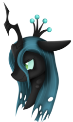 Size: 1667x2779 | Tagged: safe, artist:tonyseil, queen chrysalis, changeling, changeling queen, g4, bust, crown, female, floppy ears, jewelry, narrowed eyes, profile, regalia, simple background, solo, transparent background