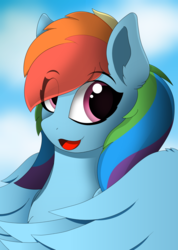Size: 3400x4771 | Tagged: safe, artist:kimspyr, rainbow dash, pegasus, pony, g4, alternate hairstyle, eye clipping through hair, female, looking at you, mare, open mouth, sidemouth, solo