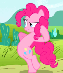 Size: 432x500 | Tagged: safe, screencap, pinkie pie, earth pony, pony, g4, putting your hoof down, animated, bipedal, female, gif, invisible stallion, out of context, solo